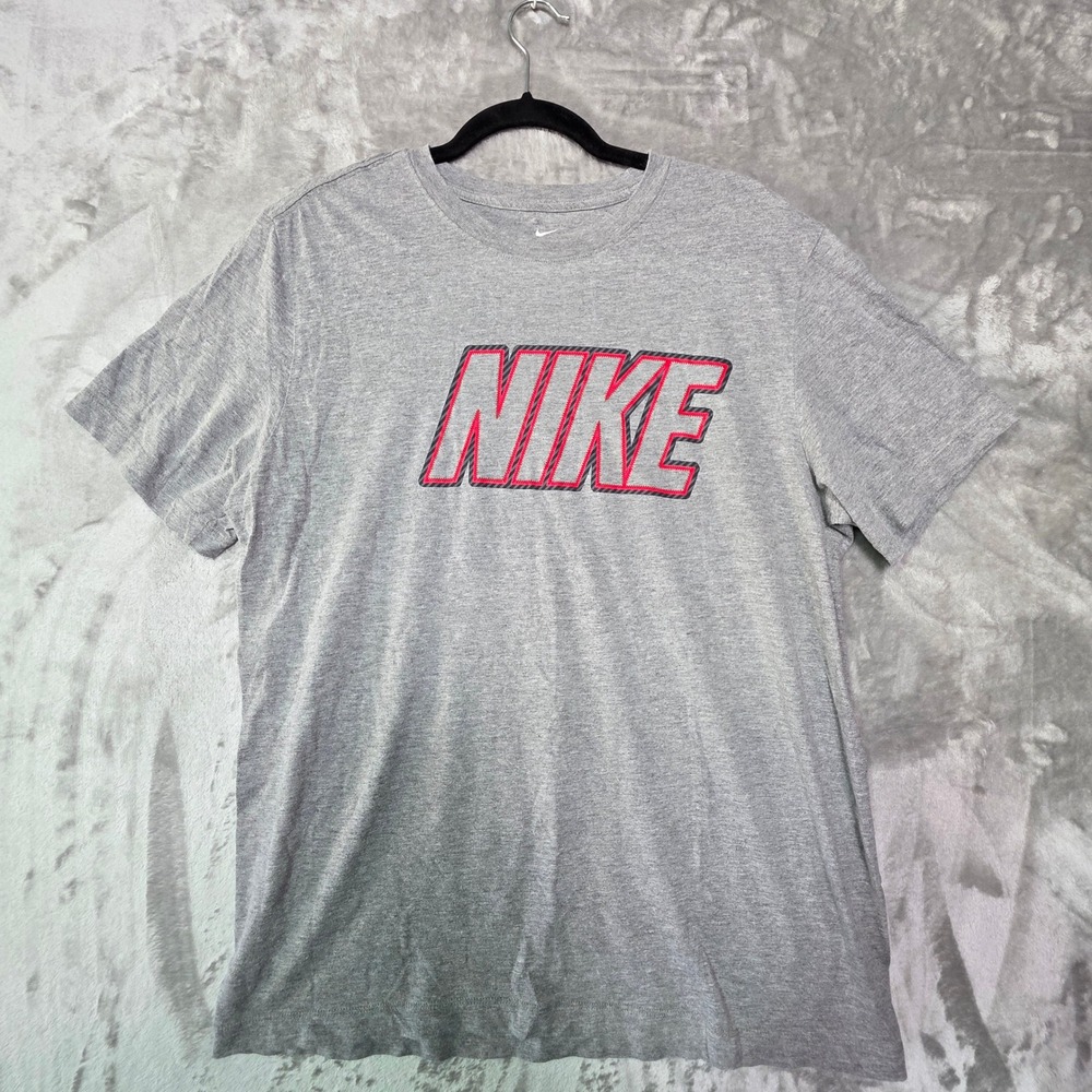 Nike Mens Graphic T-Shirt Gray Red Logo Short Sleeve Crew Neck Large 1377